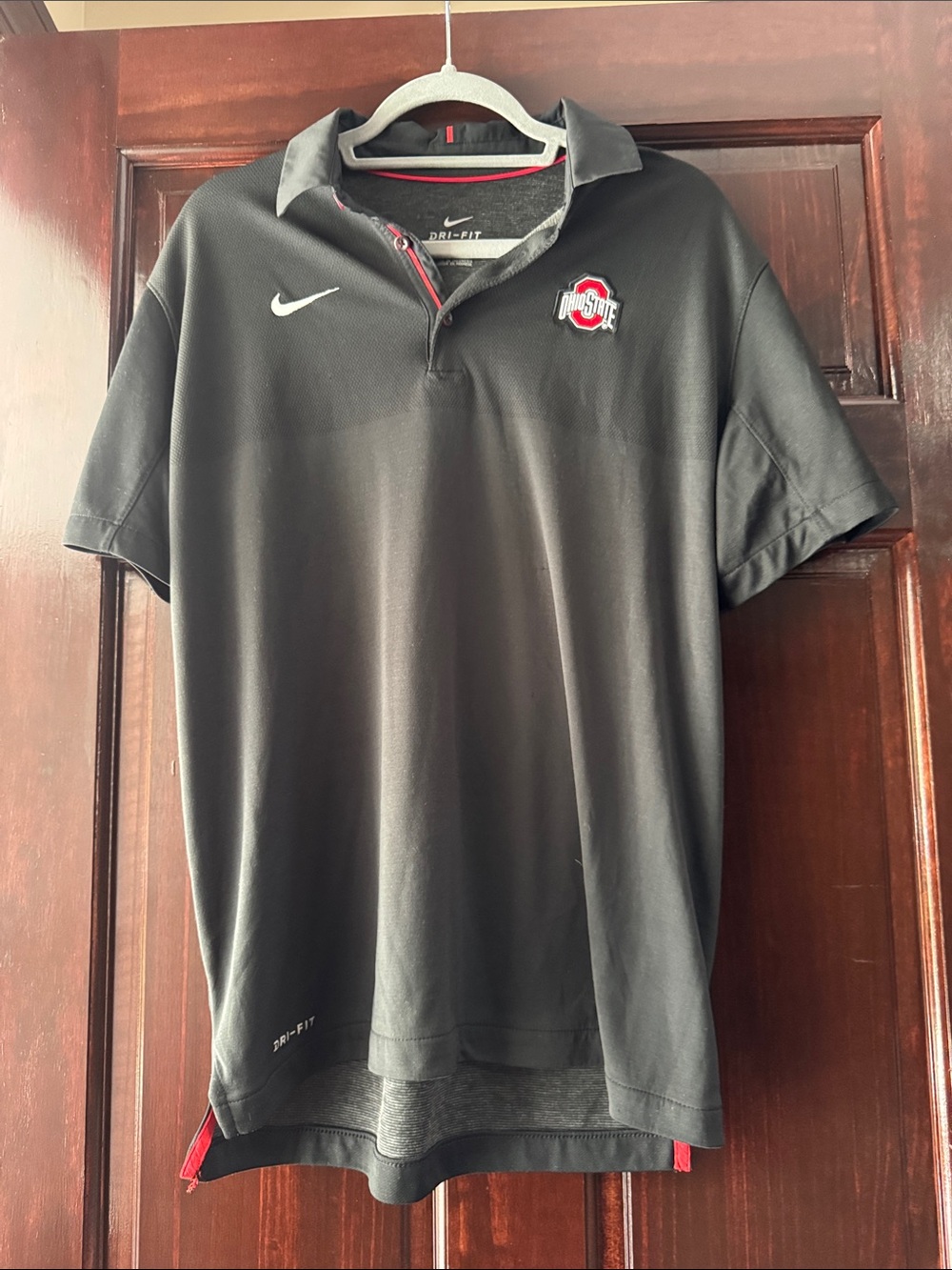 Nike Black Men’s Dri-FIT Polo with Red Ohio State Accent